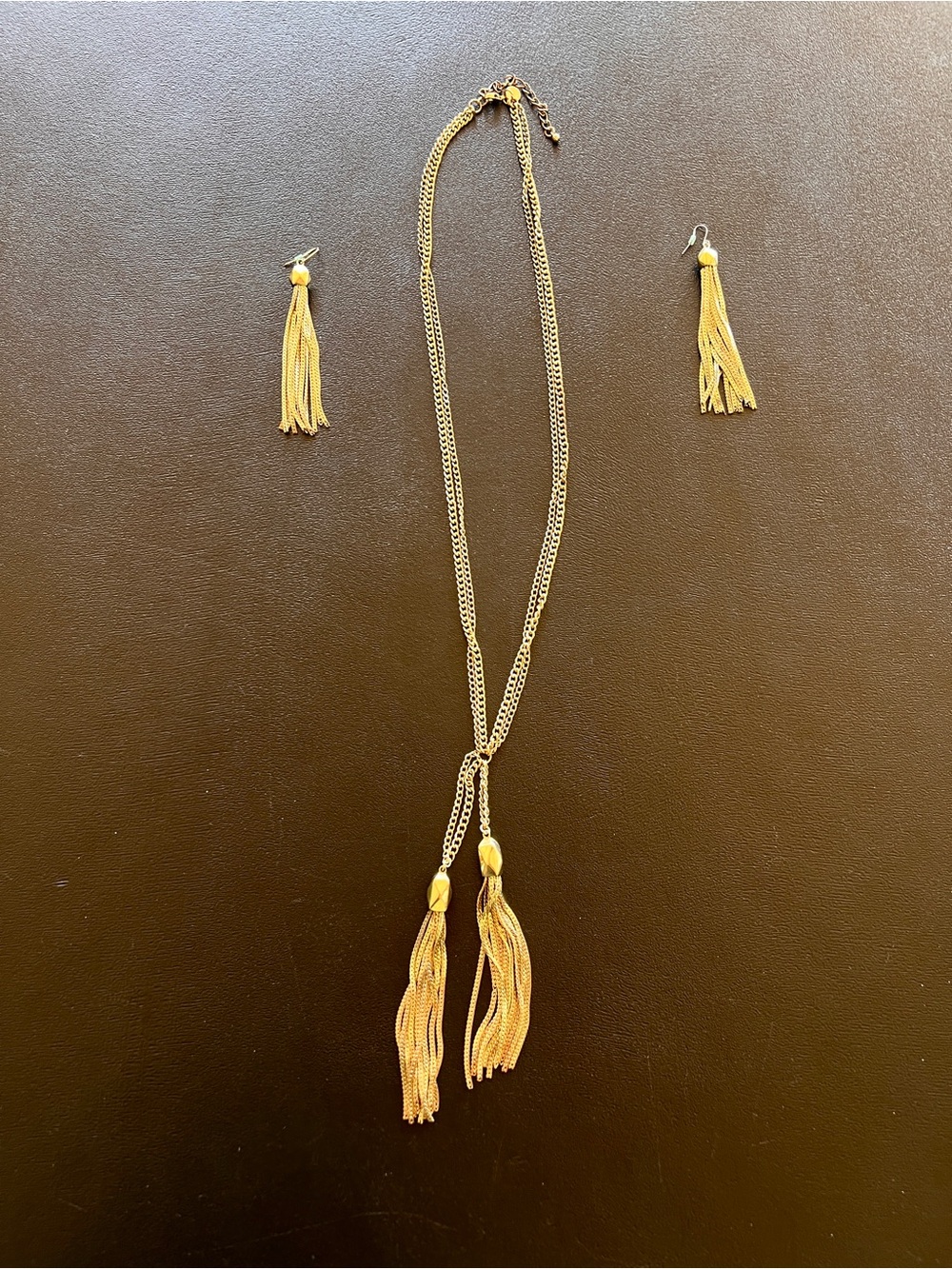 Bebe Gold Tassel Necklace and Earrings Set - Elegant Women Jewelry